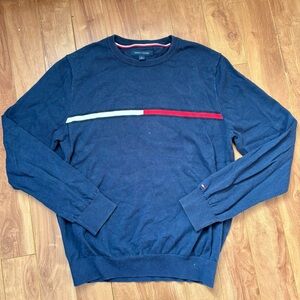 Tommy Hilfiger Navy Crewneck Sweater with Red and White Stripe